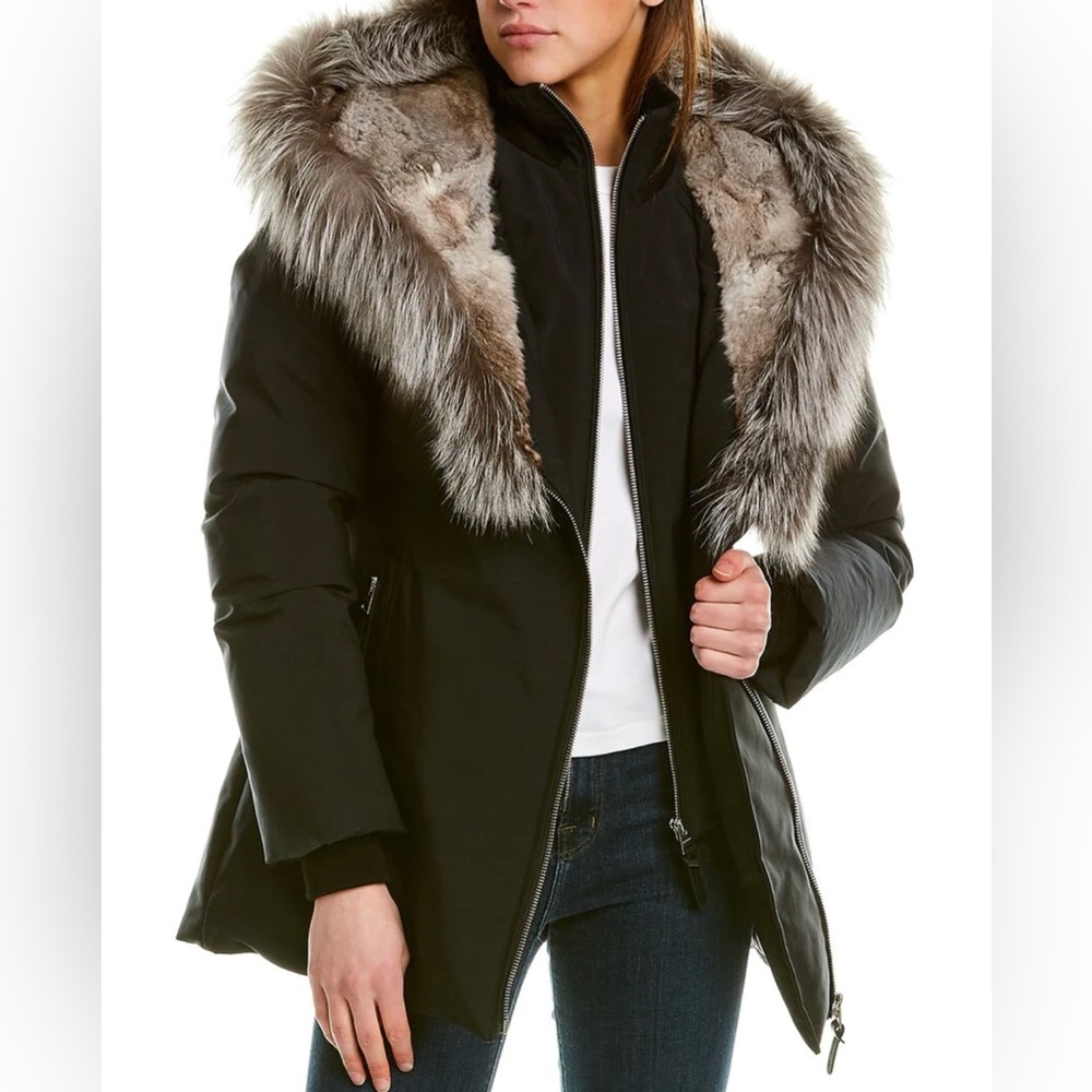 MACKAGE Akiva Leather-Trim Down Coat.  Like New